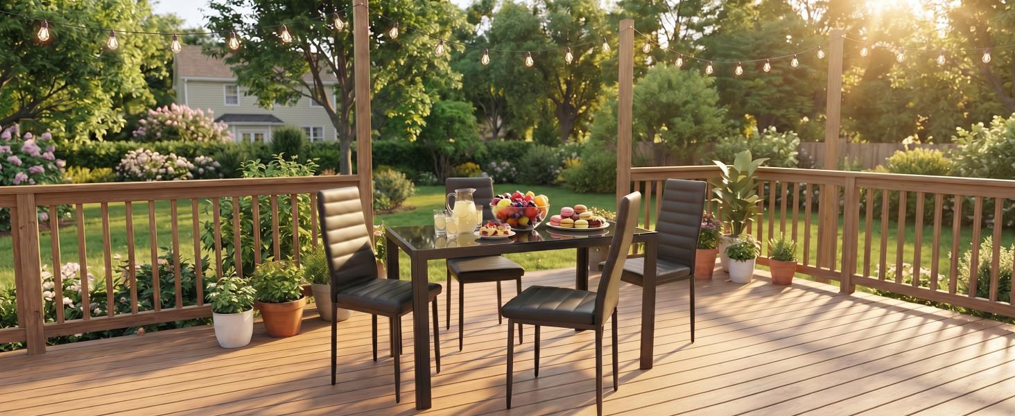 【2 Packages Shipping】Gizoon 5 Piece Glass Dining Table Set, Kitchen and Chairs for 4, PU Leather Modern Room Sets for Home, Kitchen, Living Room Furniture Apartment Furniture,dorm essentials,home decor