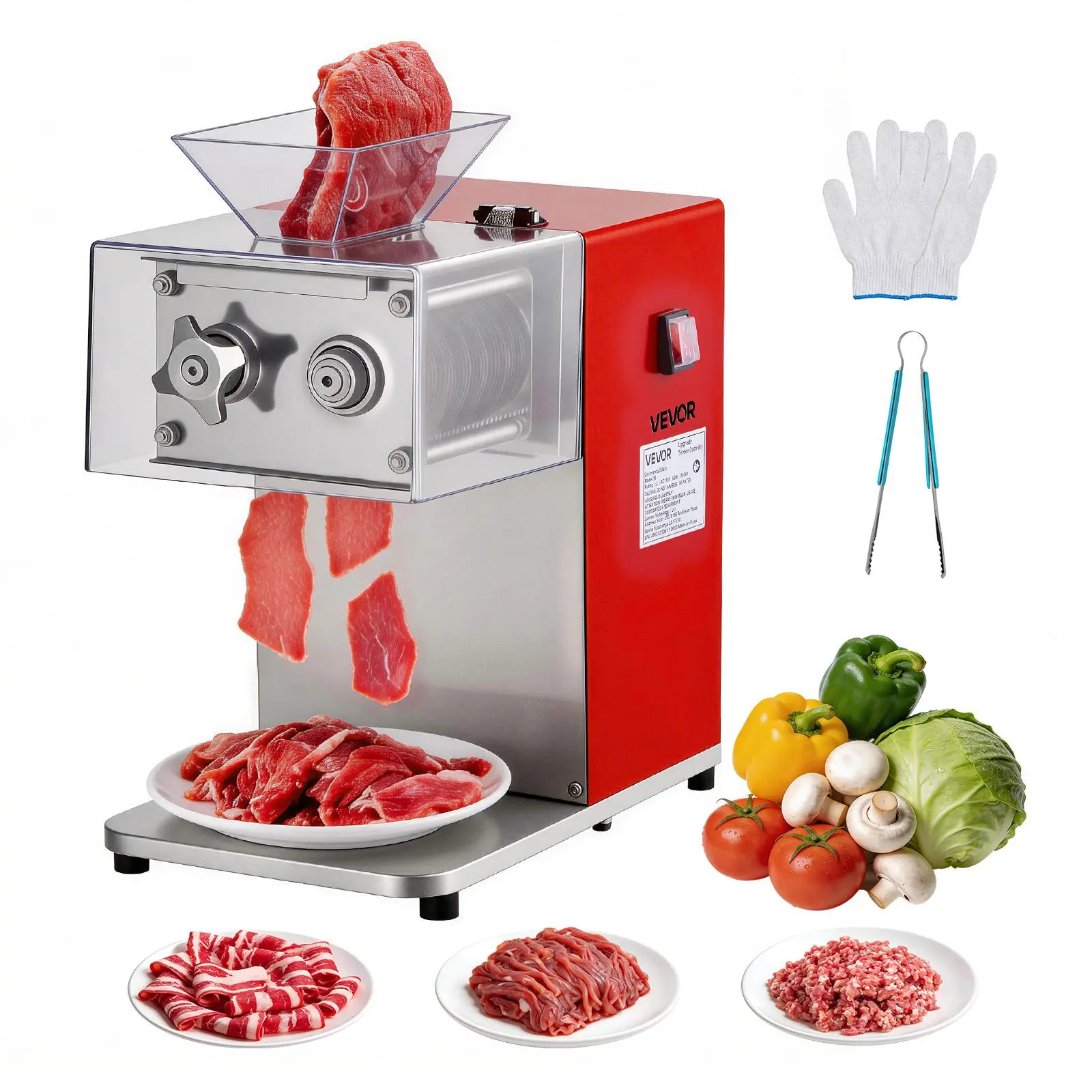 Máquina Cortadora de Carne, Cortadora Eléctrica Comercial de 850 W, Cuchilla de Acero Inoxidable de 3,5 mm, Base Ligera, Estable y Antideslizante, Encendido/Apagado con un Toque, Fácil de Mantener, Ideal para Carne sin Hueso y Verduras Blandas.