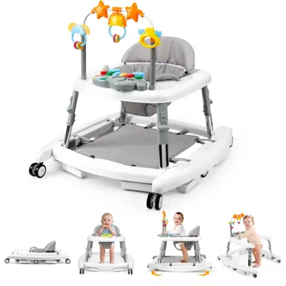 **Andador de Bebé Unisex 5 en 1 para Bebés de 6 a 18 Meses, Plegable y Seguro con 5 Alturas Ajustables, Música, Bandeja de Alimentación, Reposapiés Extraíble y Centro de Actividades Portátil para Niños y Niñas.**