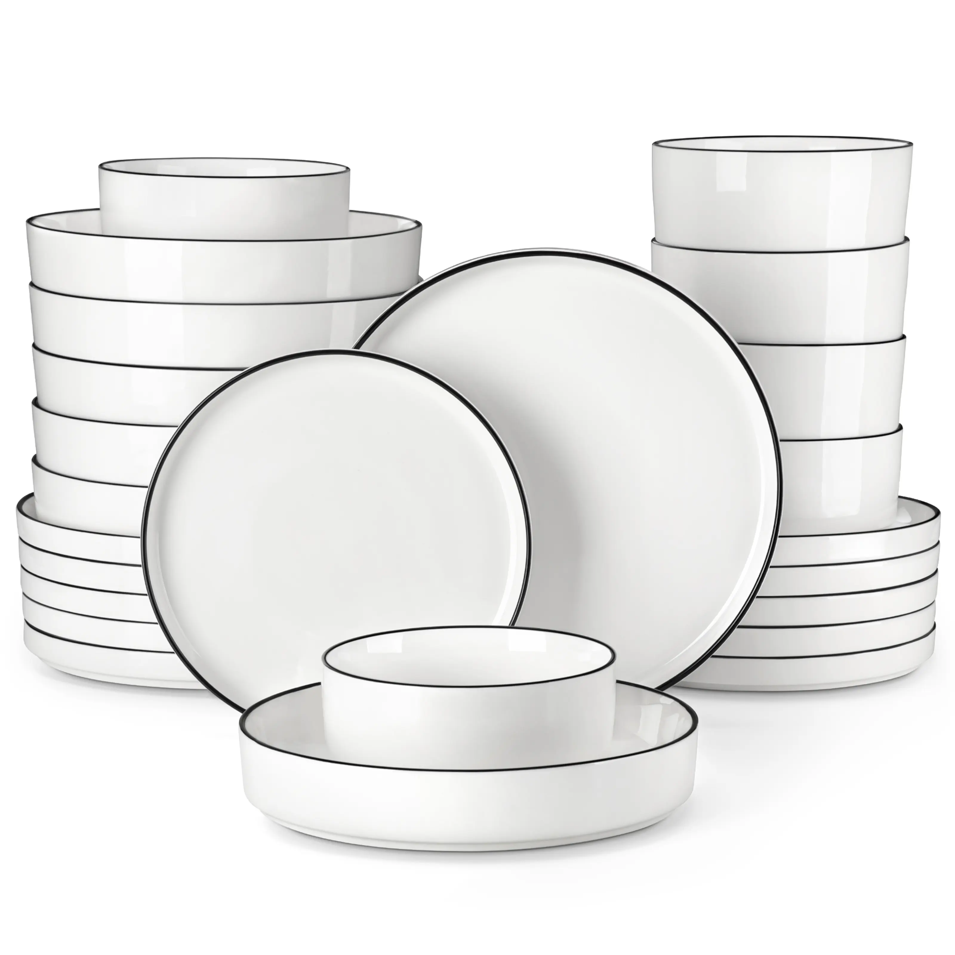 Juego de vajilla de porcelana: servicio de vajilla de cerámica para 4 o 6 personas; incluye platos, cuencos y platos para pasta resistentes a los golpes, aptos para microondas y lavavajillas.