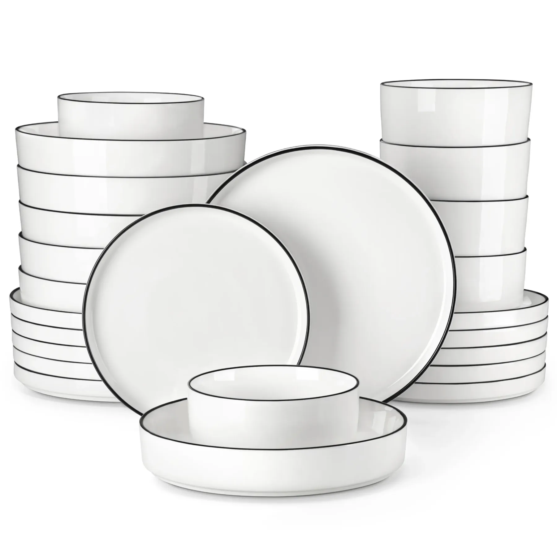 Juego de vajilla de porcelana: servicio de vajilla de cerámica para 4 o 6 personas; incluye platos, cuencos y platos para pasta resistentes a los golpes, aptos para microondas y lavavajillas.