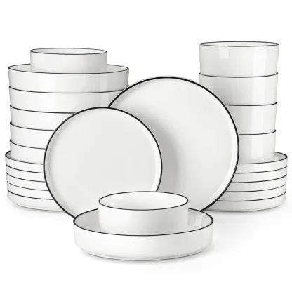 Juego de vajilla de porcelana: servicio de vajilla de cerámica para 4 o 6 personas; incluye platos, cuencos y platos para pasta resistentes a los golpes, aptos para microondas y lavavajillas.