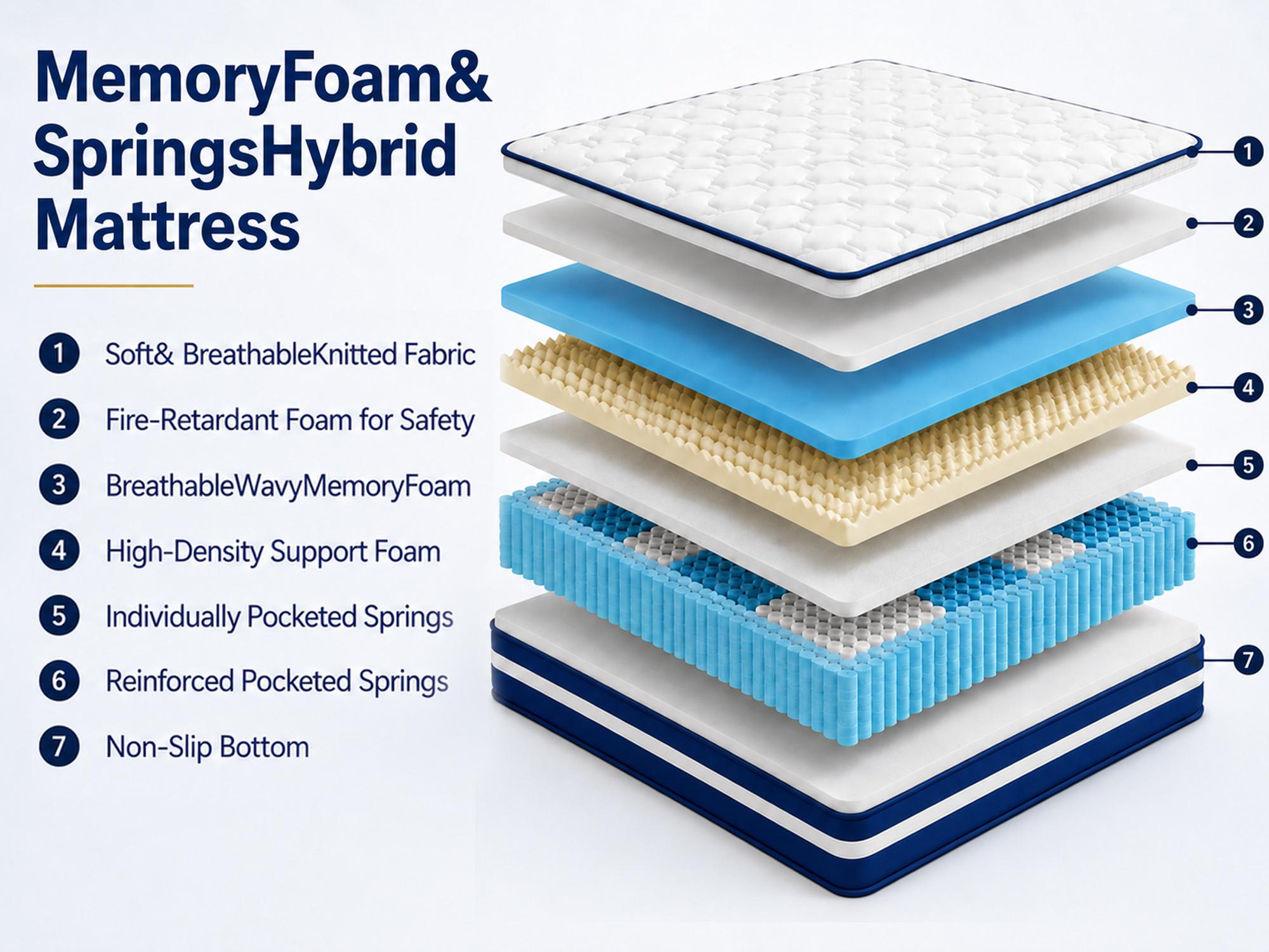 10/12/14 Inch Twin/Full//Queen/King , Fiberglass-Free Hybrid Mattress in a Box (Queen Size), Memory Foam & Pocket Spring, Pressure Relief, Motion Isolation, Zoned Back Support, Breathable Knit Cover, Soft Comfortable Black Mattress, Queen Size mattress