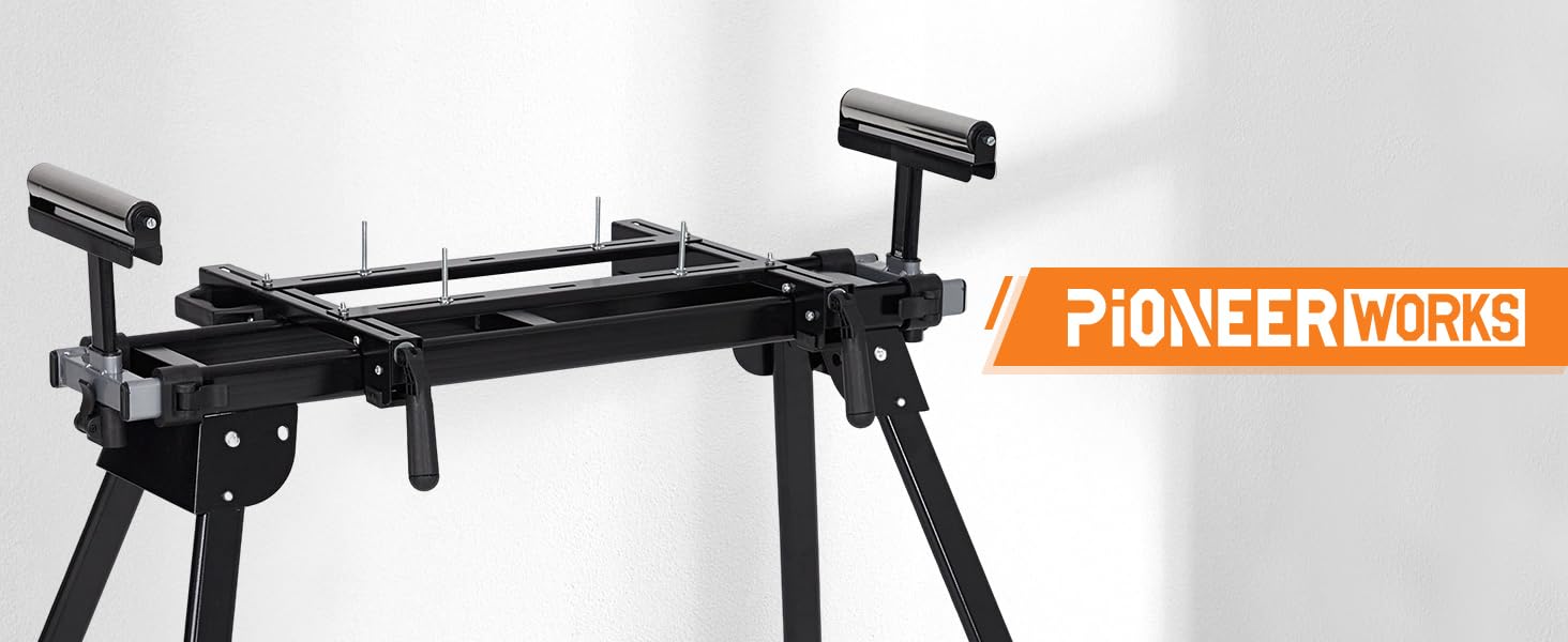 GARVEE 440 LBS Capacity Miter Saw Stand, Universal Folding Saw Stand with 76-4/5 In Sliding Rail, Portable Steel Miter Saw Table with Height-Adjustable Support Rollers & Repeat Cutting End Stops