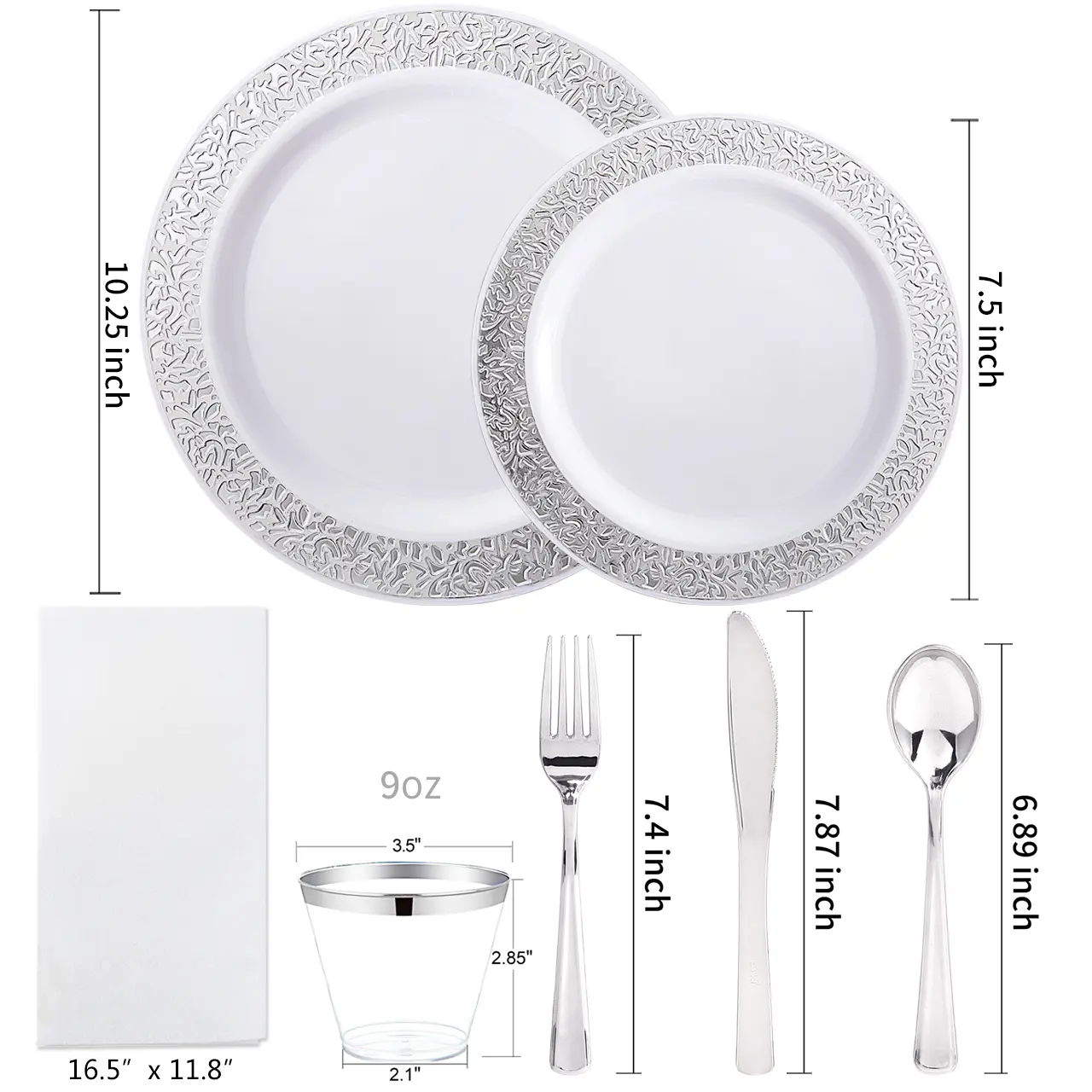 Juegos de vajilla, platos de plástico dorados. Incluye: platos llanos, platos de postre, cubiertos de plástico dorados, vasos para fiestas, vajilla desechable, a prueba de fugas.