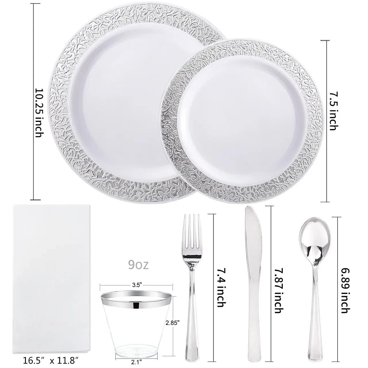 Juegos de vajilla, platos de plástico dorados. Incluye: platos llanos, platos de postre, cubiertos de plástico dorados, vasos para fiestas, vajilla desechable, a prueba de fugas.
