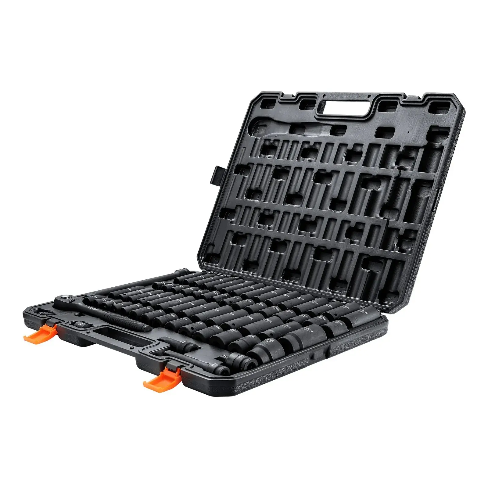 **Juego de Vasos de Impacto de 1/2" de 65 Piezas con Acero Cr-V, Vasos SAE y Métricos de 6 Puntas, Estuche de Almacenamiento para Reparación de Autos.**