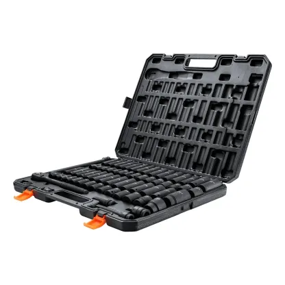 **Juego de Vasos de Impacto de 1/2" de 65 Piezas con Acero Cr-V, Vasos SAE y Métricos de 6 Puntas, Estuche de Almacenamiento para Reparación de Autos.**
