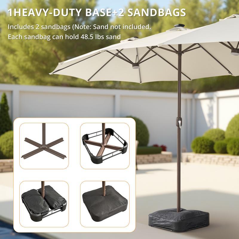 [Iluminación Mejorada de Mayor Brillo] Sombrilla de Patio Lateral Ajustable de Alta Gama (15 pies) con Luces Solares; Sombrilla de Piscina Exterior de Doble Cara y Tamaño Extra Grande con Manivela; Iluminación Solar con Cambio de Color y Protección UV; So