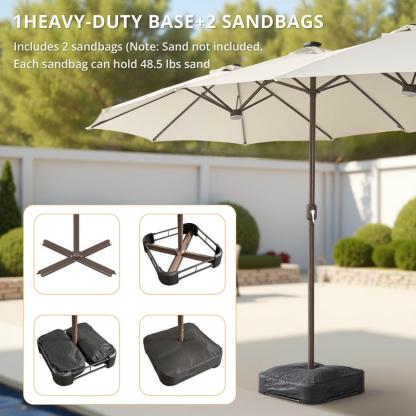 [Iluminación Mejorada de Mayor Brillo] Sombrilla de Patio Lateral Ajustable de Alta Gama (15 pies) con Luces Solares; Sombrilla de Piscina Exterior de Doble Cara y Tamaño Extra Grande con Manivela; Iluminación Solar con Cambio de Color y Protección UV; So