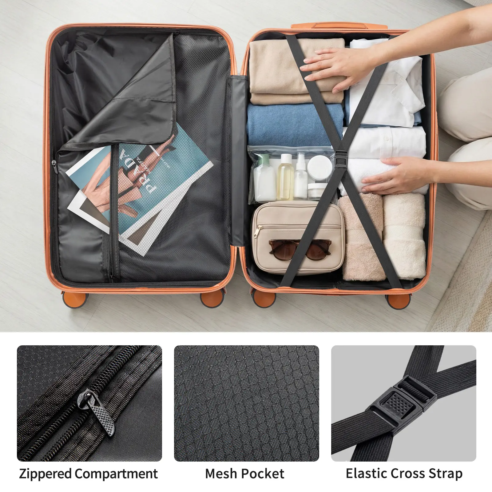 【Aprovecha la oferta】 Juego de maletas rígidas de 5 piezas; maletas ligeras de gran capacidad fabricadas en plástico ABS con candado TSA, ruedas giratorias dobles y asa ergonómica; aptas para viajes internacionales y de negocios.