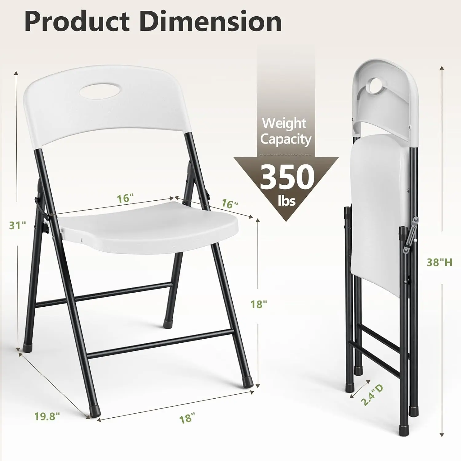 Silla plegable de plástico para trabajo pesado, blanco, 350 lbs