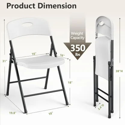 Silla plegable de plástico para trabajo pesado, blanco, 350 lbs