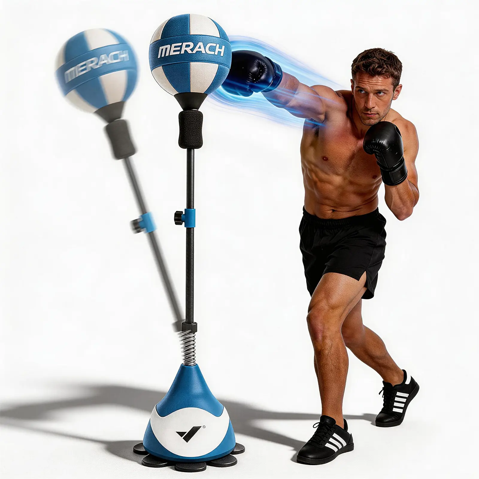 Saco de boxeo Merach con soporte y altura ajustable: saco de velocidad para entrenamiento, equipo de boxeo, alivio del estrés y fitness.
