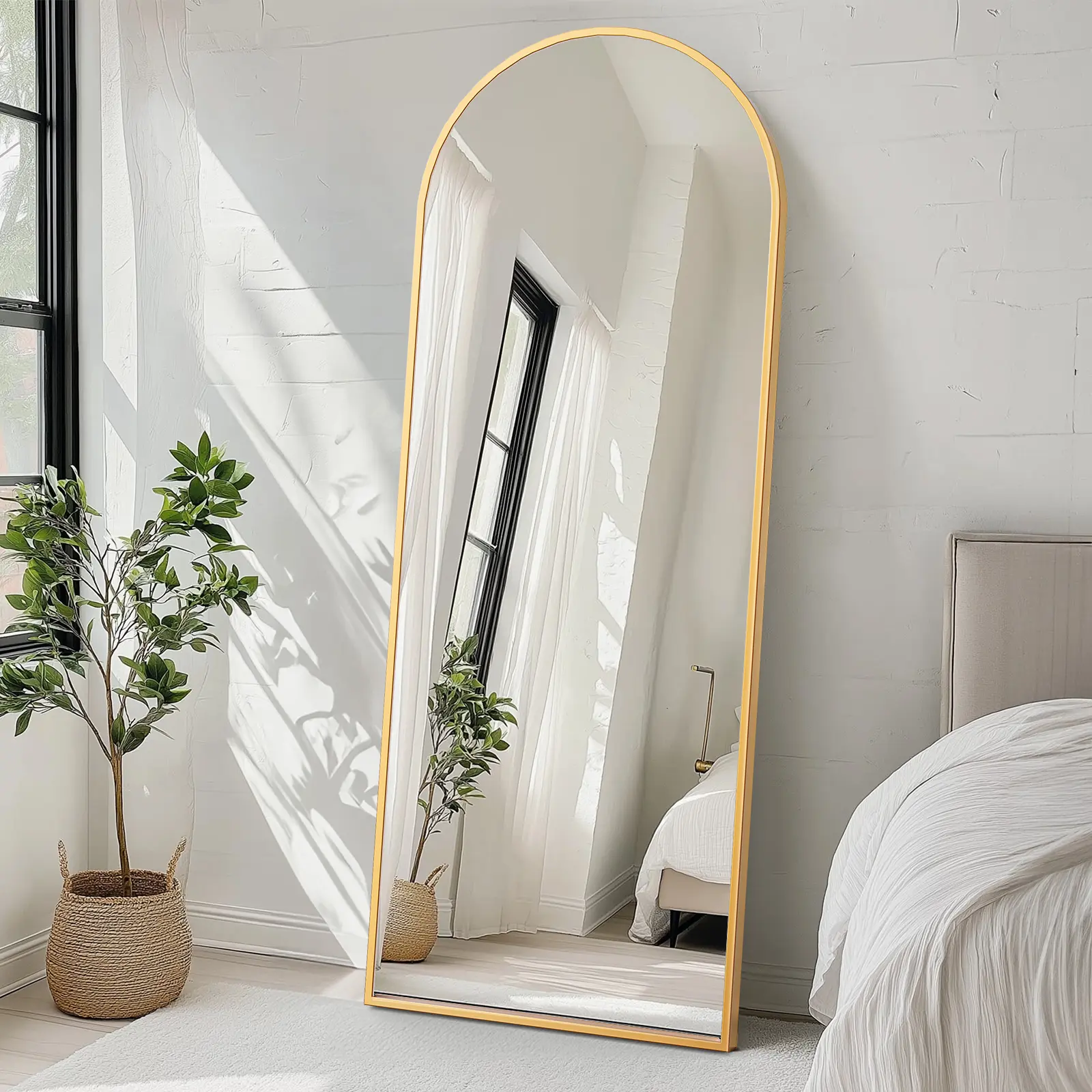 Espejo de cuerpo entero con soporte y marco de aluminio para dormitorio y sala de estar