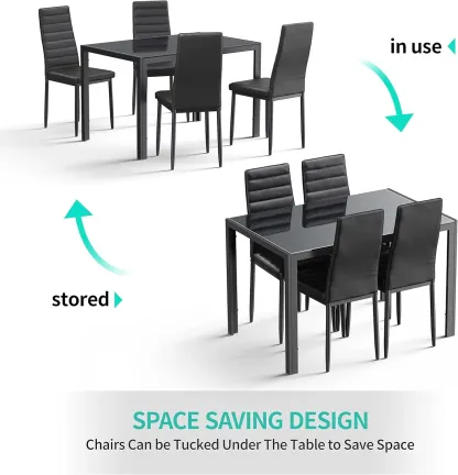 Juego de comedor de 5 piezas con mesa de vidrio y sillas para 4 personas, diseño moderno con cuero PU, ideal para cocina, sala de estar, apartamentos y decoración del hogar.