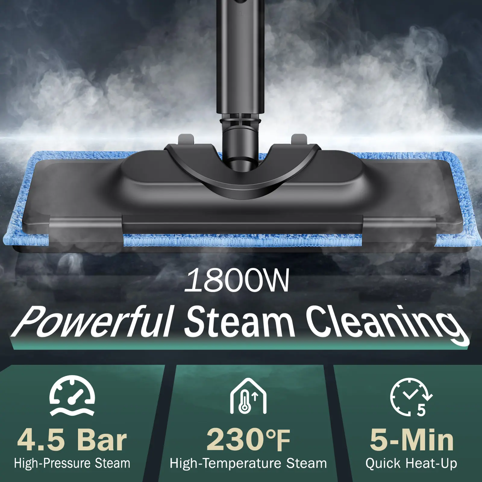 Mopa de vapor de alta presión de 1800 W: depósito de 1,5 L, 28 accesorios, limpiador a vapor multifunción para suelos y uso manual en el hogar, aparato de gran potencia sin productos químicos.