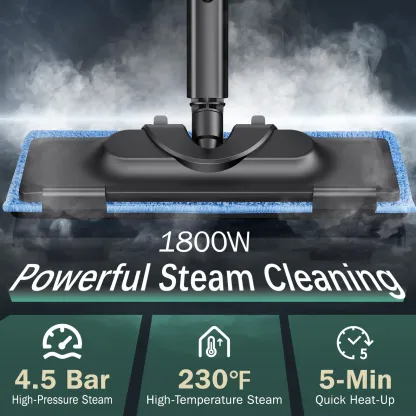 Mopa de vapor de alta presión de 1800 W: depósito de 1,5 L, 28 accesorios, limpiador a vapor multifunción para suelos y uso manual en el hogar, aparato de gran potencia sin productos químicos.