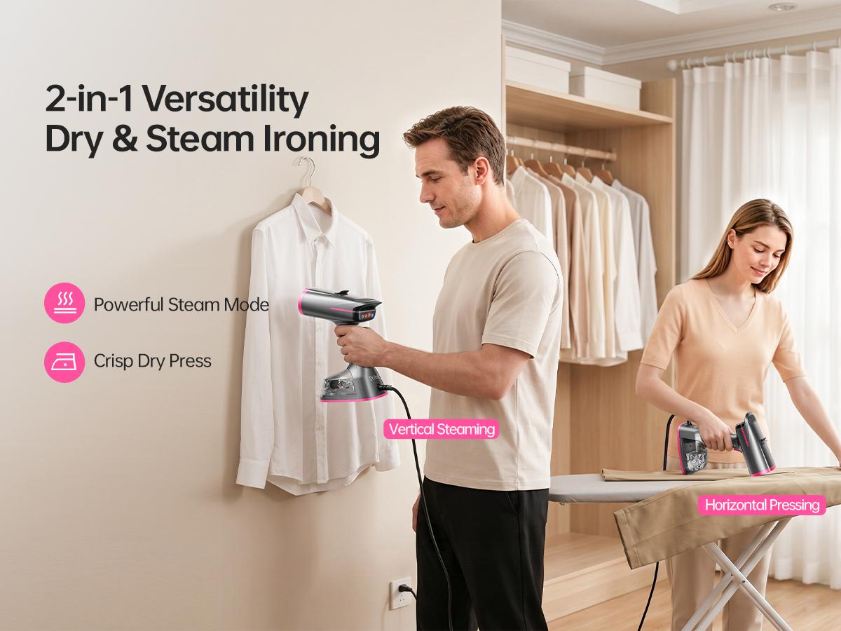Dr.flash Vacuum Garment Steamer, 270ml Big Capacity, 1400W Handheld Clothes Steamer, Suction Steamer ＆ Iron 2 In 1, Portable Travel Iron for Clothes, Fabrics, Large Ceramic Heat Panel tiktokshopbacktoschool