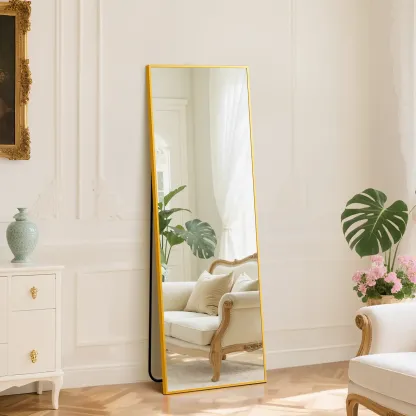 Espejo de cuerpo entero con soporte y marco de aluminio para dormitorio y sala de estar