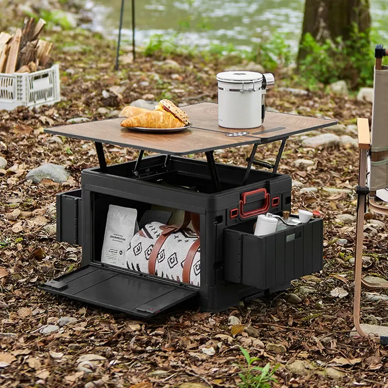 Caja de almacenamiento rectangular plegable para exteriores con tapa: organizador para el hogar transpirable, inodoro y con superficie ajustable.