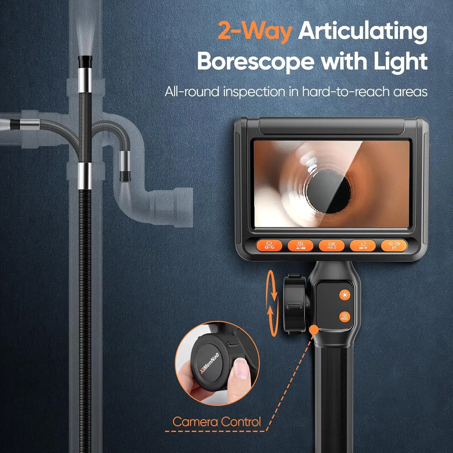 Endoscopio bidireccional con cámara (0,33"/0,23"/0,15") y luz; boroscopio flexible, impermeable y giratorio; cámara articulada tipo serpiente para inspección de automóviles, mecánica, paredes, vehículos, desagües y proyectos de mejoras del hogar.