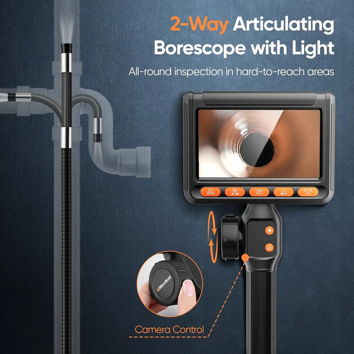 Endoscopio bidireccional con cámara (0,33"/0,23"/0,15") y luz; boroscopio flexible, impermeable y giratorio; cámara articulada tipo serpiente para inspección de automóviles, mecánica, paredes, vehículos, desagües y proyectos de mejoras del hogar.