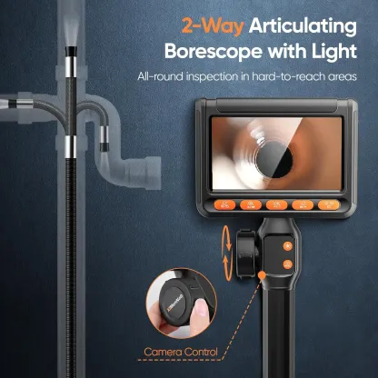 Endoscopio bidireccional con cámara (0,33"/0,23"/0,15") y luz; boroscopio flexible, impermeable y giratorio; cámara articulada tipo serpiente para inspección de automóviles, mecánica, paredes, vehículos, desagües y proyectos de mejoras del hogar.