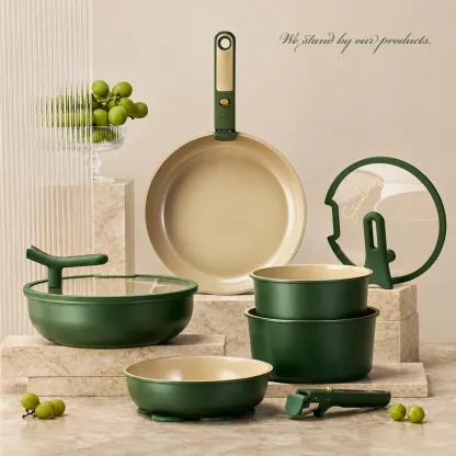 Juego de batería de cocina de cerámica de 20 piezas con tapas de apoyo vertical y mango desmontable; set de ollas y sartenes antiadherentes, no tóxicas y libres de PFAS; utensilios de cocina.