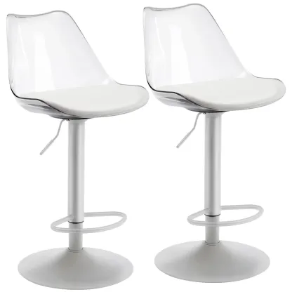 Juego de taburetes de bar modernos de acrílico transparente, ajustables y giratorios, con asiento tapizado en cuero sintético y respaldo ergonómico, ideales para barra de cocina e isla.