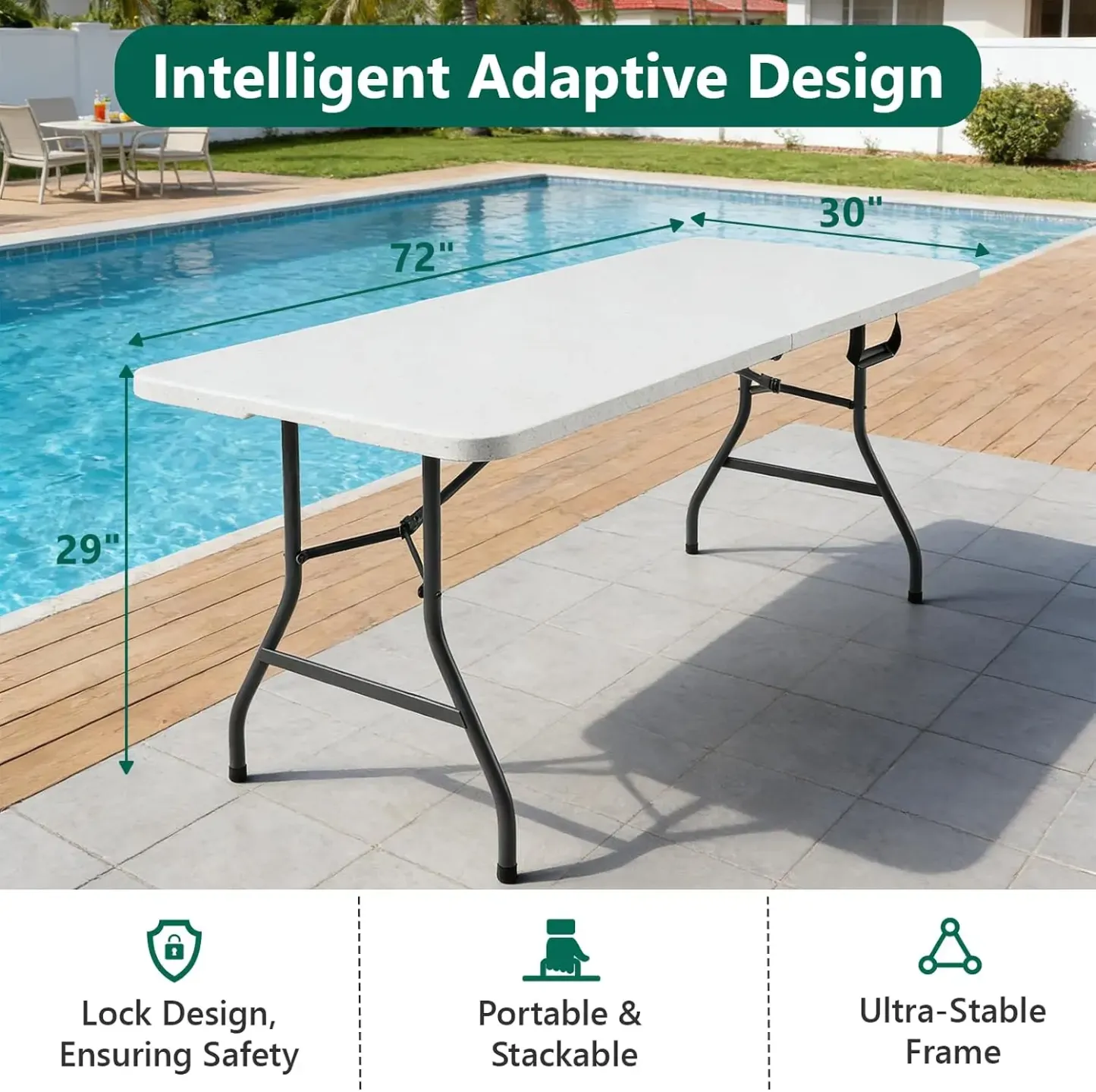 Mesa Plegable de 6 Pies, Paquete de 2/4, Mesa de Plástico Resistente con Asa de Transporte, Plegable por la Mitad con Patas de Acero, Portátil para Fiestas, Bodas, Banquetes, Camping y Picnics, Interior y Exterior, Blanca.