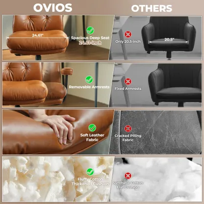 Silla de oficina de estilo moderno de mediados de siglo, de gran tamaño y con cojines gruesos