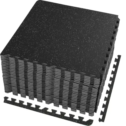 25 alfombrillas de gimnasio de 1/2 pulgada de grosor, 24" x 24", de espuma EVA y goma, entrelazables, con cobertura de 100 pies cuadrados, suelo tipo puzle impermeable para gimnasio, hogar, garaje y sótano.