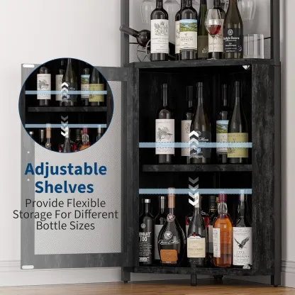 Mueble esquinero para vinos con estante extraíble y puerta estilo granero de 5 niveles
