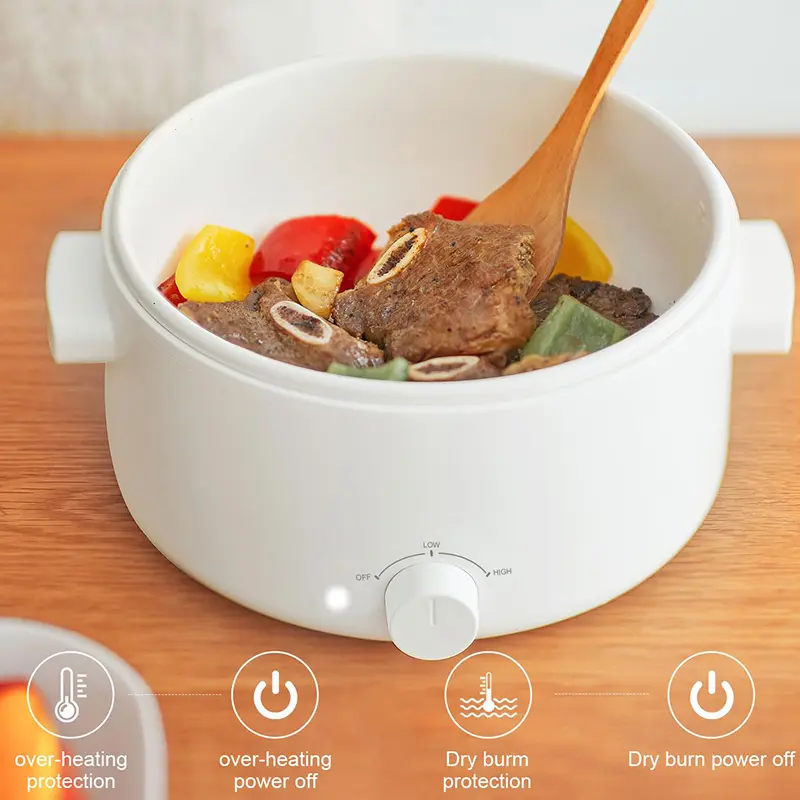 Olla eléctrica portátil de 2 L con revestimiento cerámico antiadherente, multifuncional, calentamiento rápido y protección contra sobrecalentamiento, ideal para ramen, pasta y fondue.