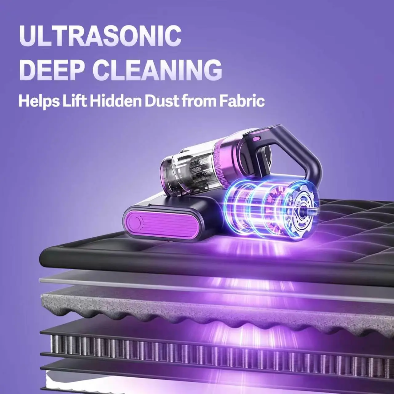 Aspiradora inalámbrica para colchones, aspiradora de limpieza profunda (16 kPa) con función de golpeteo a 80.000 RPM, luz UV-C y ultrasonidos, y depósito de polvo con doble filtro HEPA; ideal para sofás, cunas y pelo de mascotas (sohochic).