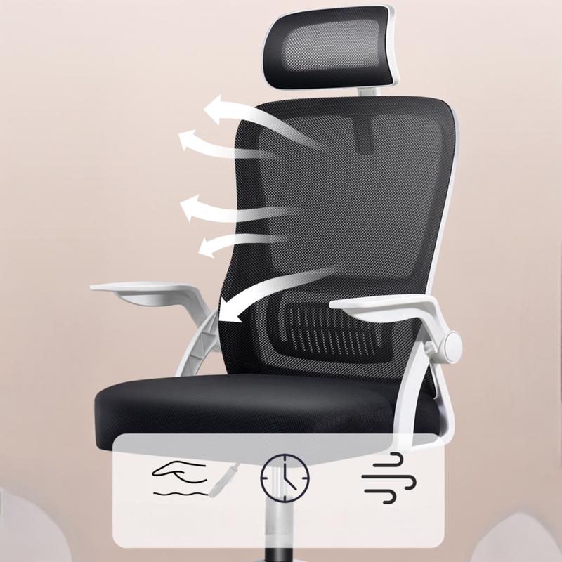 Silla de Oficina, para Gaming, Escritorio Ergonmica con Reposacabezas, Ajustable y con Soporte Lumbar Respaldo de Malla Transpirable Reposabrazos Abatibles de 90 Giratoria 360