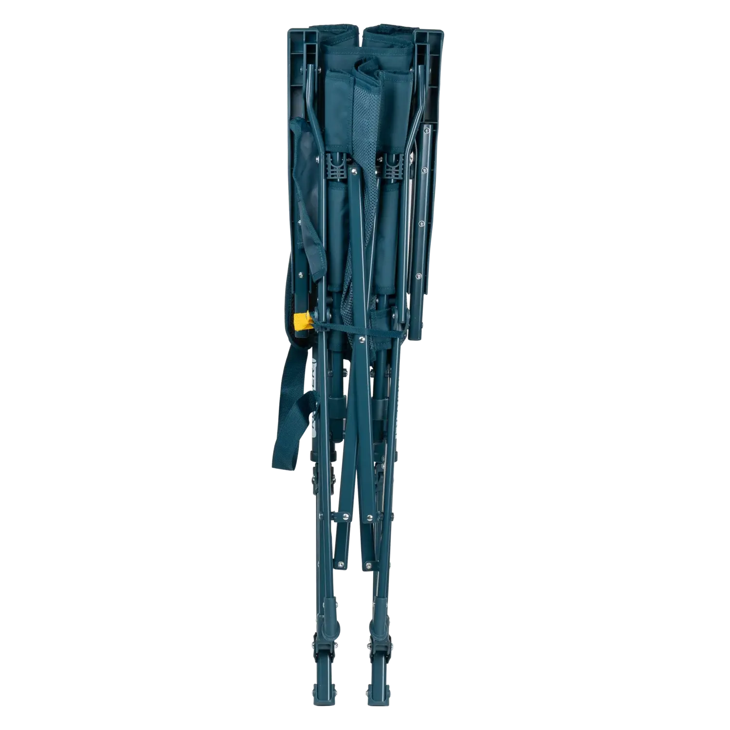 Silla GCI Outdoor BreezeRocker con mecanismo de balanceo por resorte y respaldo de malla, color verde azulado y negro.