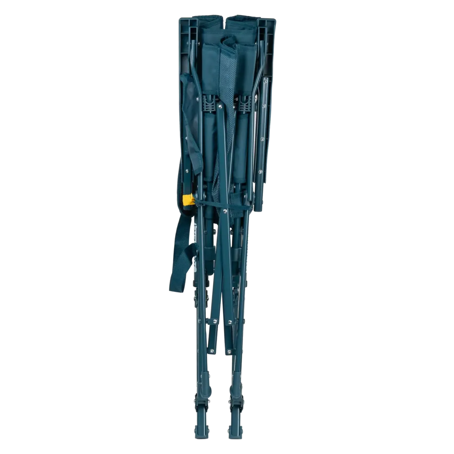 Silla GCI Outdoor BreezeRocker con mecanismo de balanceo por resorte y respaldo de malla, color verde azulado y negro.