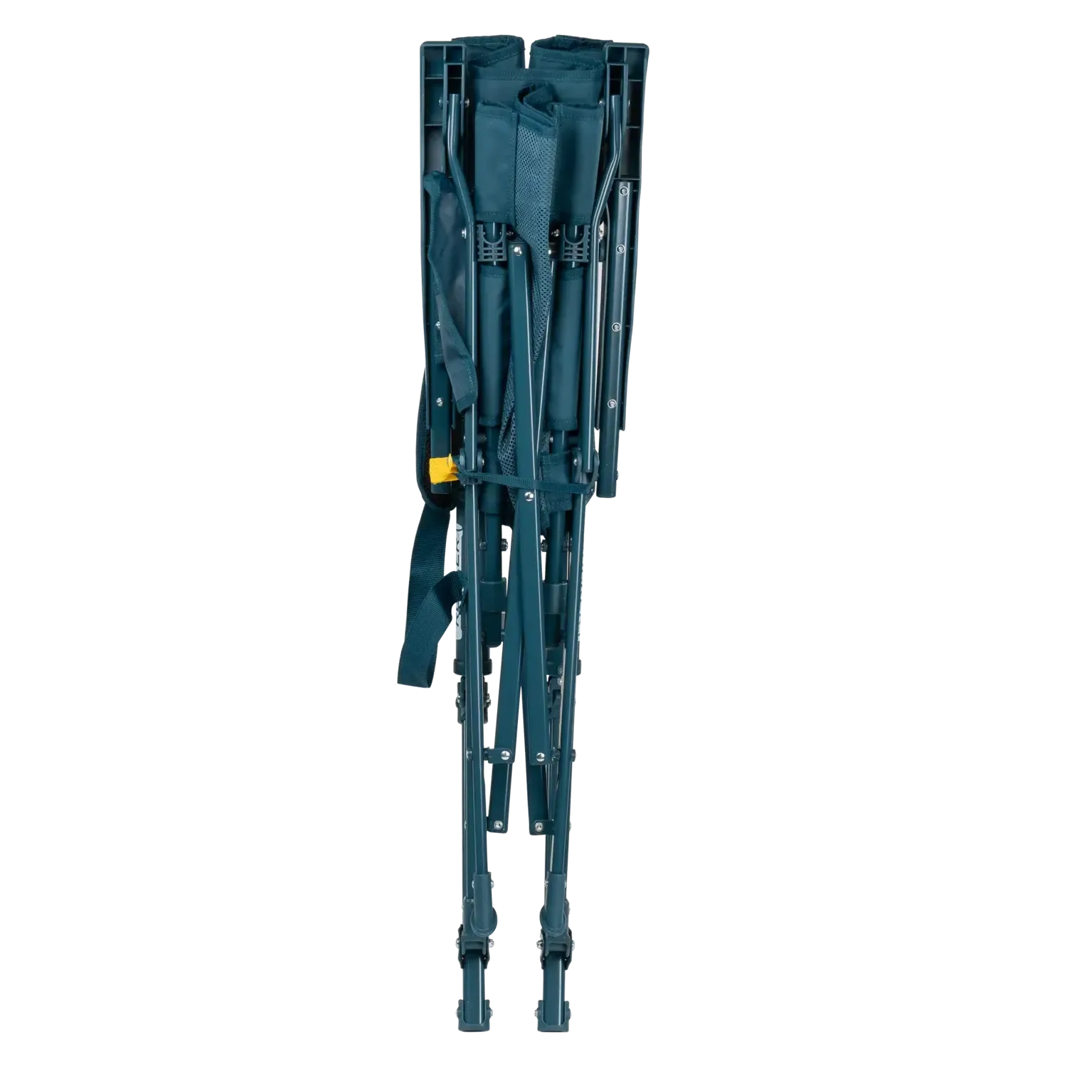 Silla GCI Outdoor BreezeRocker con mecanismo de balanceo por resorte y respaldo de malla, color verde azulado y negro.