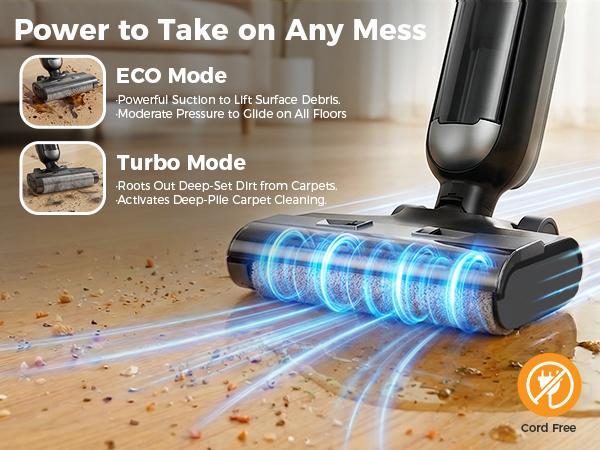 Cordless Wet Dry Vacuum Floor Cleaner, Power Modes for Hardwood & Carpet, Smart Self-Cleaning & Dual Tank System