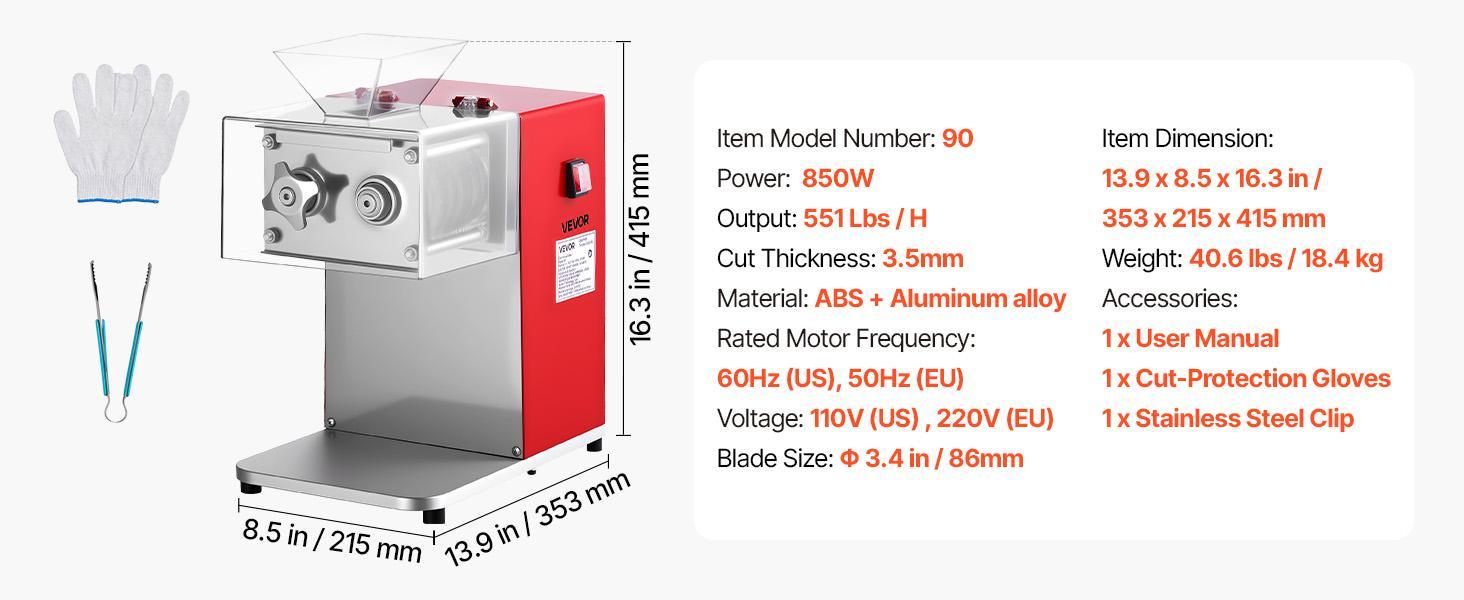 【Fallpicks】VEVOR Meat Cutter Machine, 850W Commercial Electric Slicer, 3.5mm Heavy-Duty Stainless Steel Blade Shredder, Lightweight Stable Nonslip Base, 1-Touch Off/On, Easy Maintenance for Boneless Meat, Soft Vegetables (Home Meal Prep, Kitchen Use)