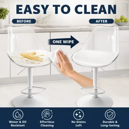 Juego de taburetes de bar modernos de acrílico transparente, ajustables y giratorios, con asiento tapizado en cuero sintético y respaldo ergonómico, ideales para barra de cocina e isla.
