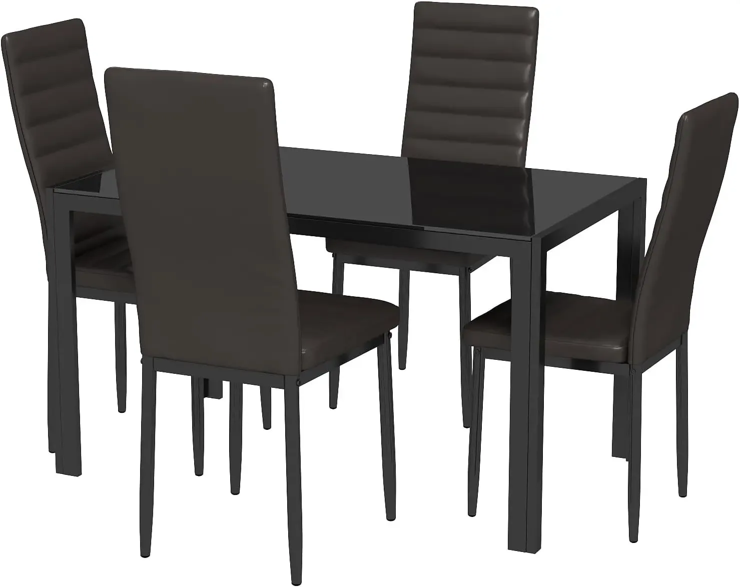 Juego de comedor de 5 piezas con mesa de vidrio y sillas para 4 personas, diseño moderno con cuero PU, ideal para cocina, sala de estar, apartamentos y decoración del hogar.