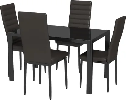 Juego de comedor de 5 piezas con mesa de vidrio y sillas para 4 personas, diseño moderno con cuero PU, ideal para cocina, sala de estar, apartamentos y decoración del hogar.