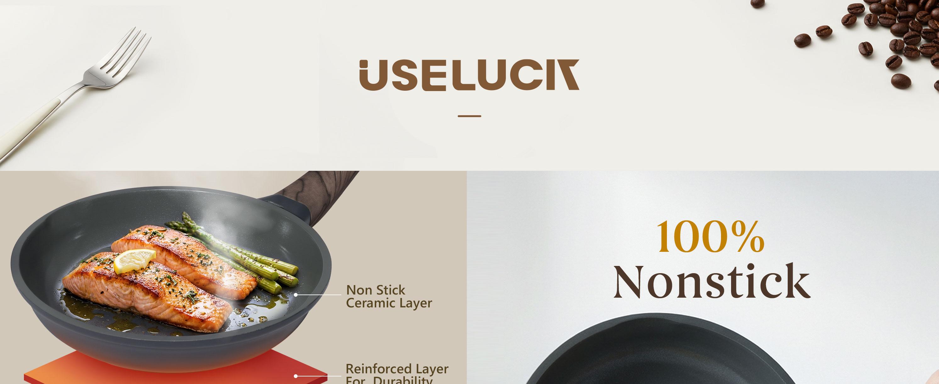 USELUCK 22-Piece Non-Stick Ceramic Pots and Pans Set, Non-Toxic PFOA/PFOS-Free Cream White Granite Stovetop Cookware with Glass Lids, Induction-Compatible Set Including Crepe Frying Pan, Non-Stick Cookware Sets,home essentials