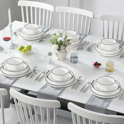 Juego de vajilla de porcelana: servicio de vajilla de cerámica para 4 o 6 personas; incluye platos, cuencos y platos para pasta resistentes a los golpes, aptos para microondas y lavavajillas.