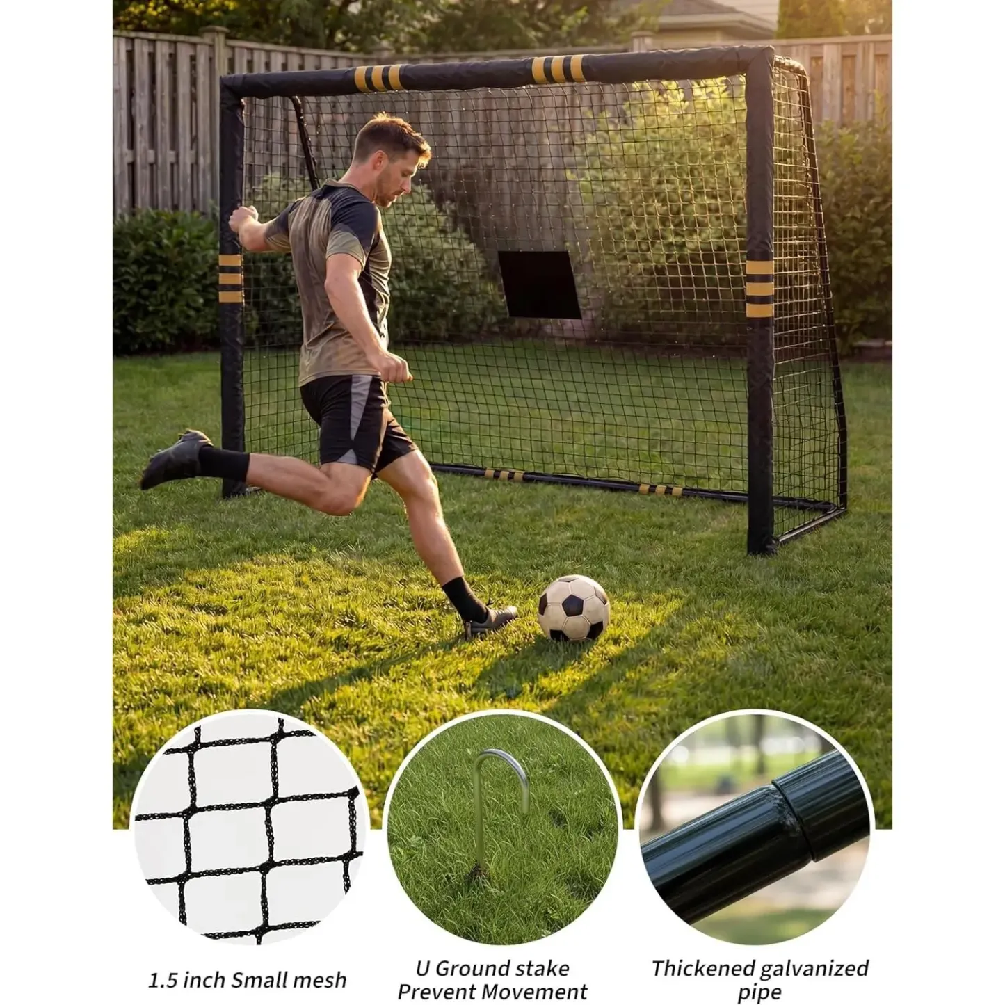 Portería de fútbol profesional: diseño resistente a la intemperie y con acolchado de espuma. Portería de fútbol para exteriores con red de malla cerrada para niños y adultos, pared de tiro de alta calidad para juegos recreativos y entrenamiento.