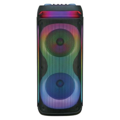 Altavoz PA Bluetooth Recargable — Doble Woofer de 12" + Tweeter de 1.5" — Caja de Sonido Portátil e Inalámbrica — Incluye 2 Micrófonos, Control Remoto y Luces LED para Fiestas