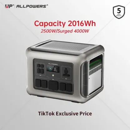 Estación de energía portátil R2500 de 2016 Wh, batería LiFePO4, carga completa en 1,5 horas; generador solar para uso doméstico, acampada al aire libre y emergencias fuera de la red.